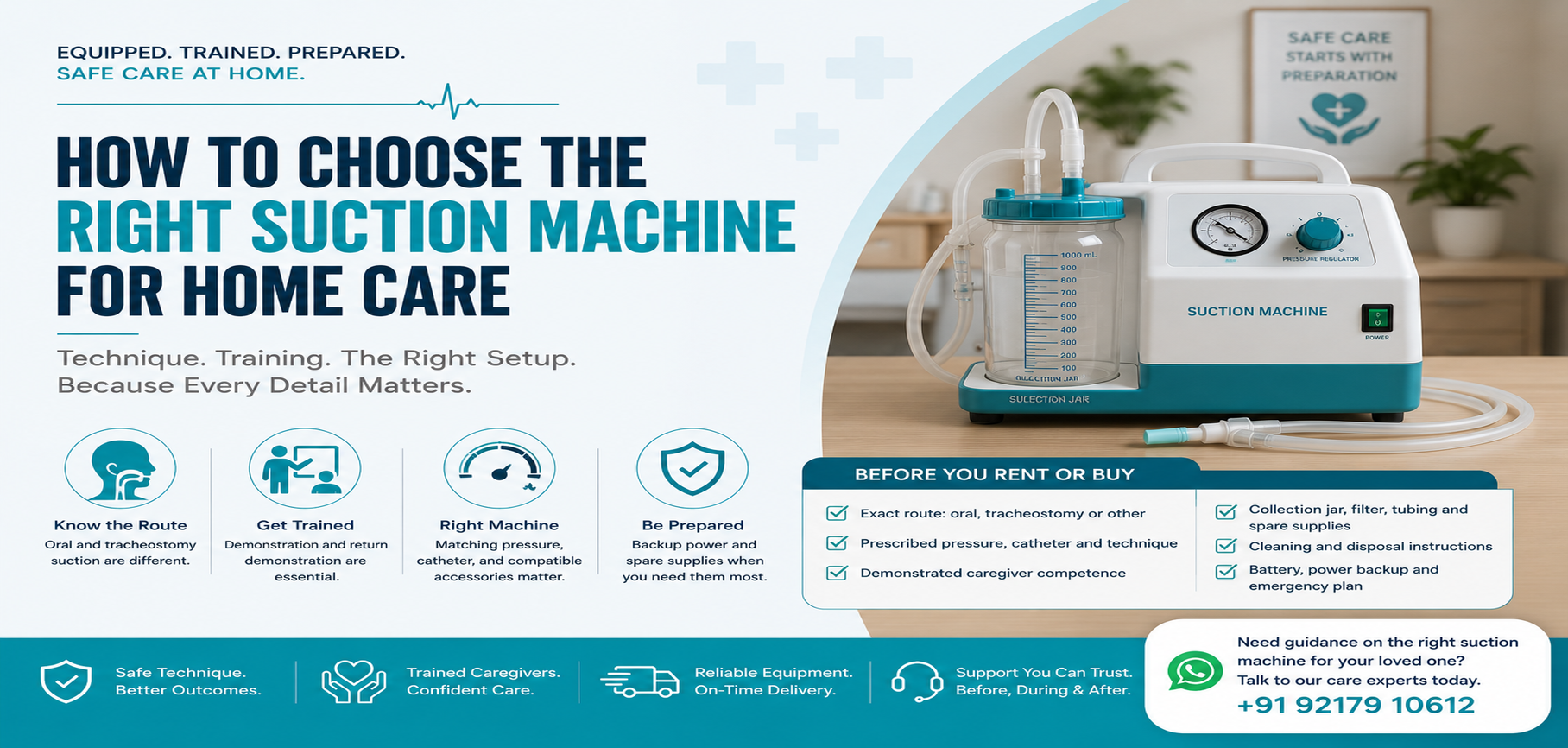 Need a suction machine for home use? Confirm oral or airway suction, pressure setting, catheter, cleaning, backup power, caregiver training.