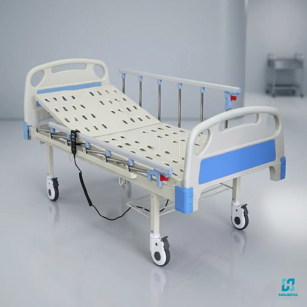 Electric Hospital Bed Rental Electric hospital bed with side rails and adjustable backrest for patient safety, rehabilitation, and elderly care