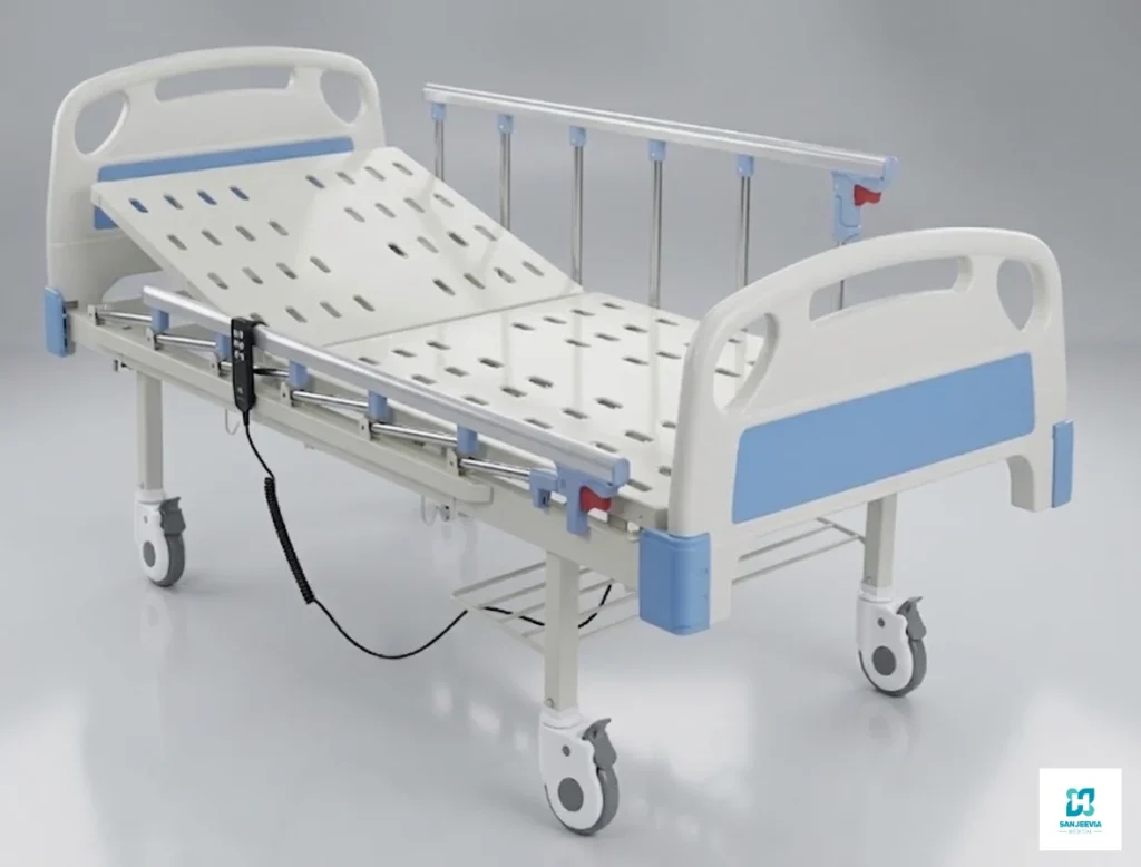 Adjustable hybrid electric hospital bed with side rails for safe and comfortable patient care