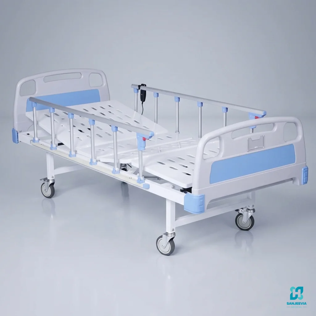 2 Function Electric Bed Delhi NCR, Caregiver assisting a patient using a 2 Function Electric Hospital Bed during recovery and rehabilitation