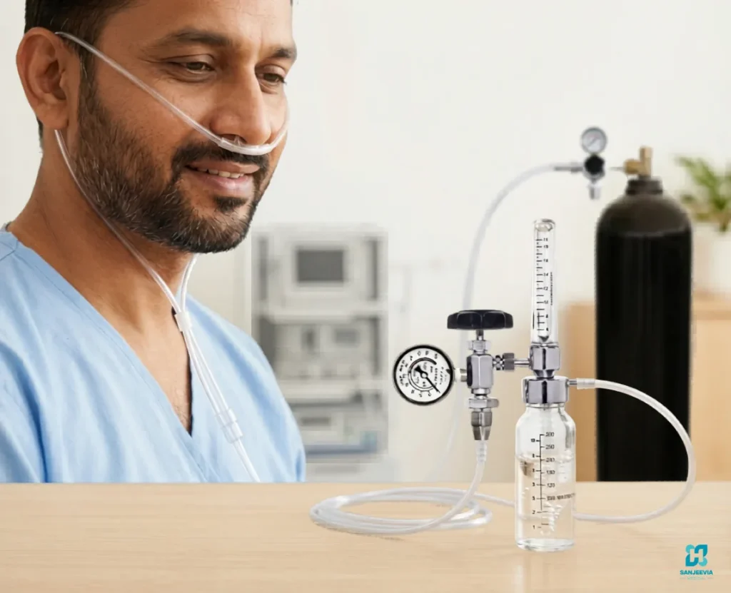 Medical oxygen cylinder setup for home respiratory care and emergency oxygen support