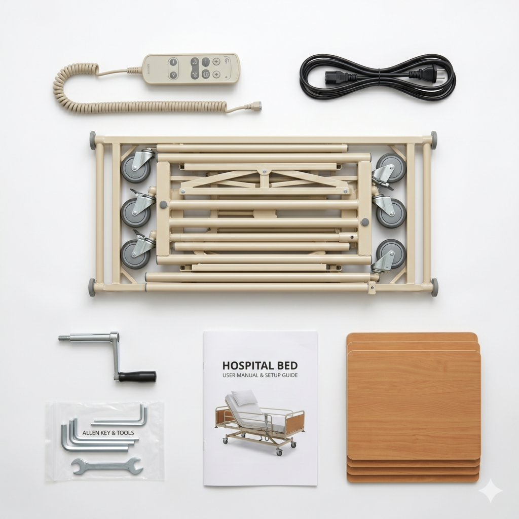 Manual full fowler hospital bed with durable frame for home and medical use