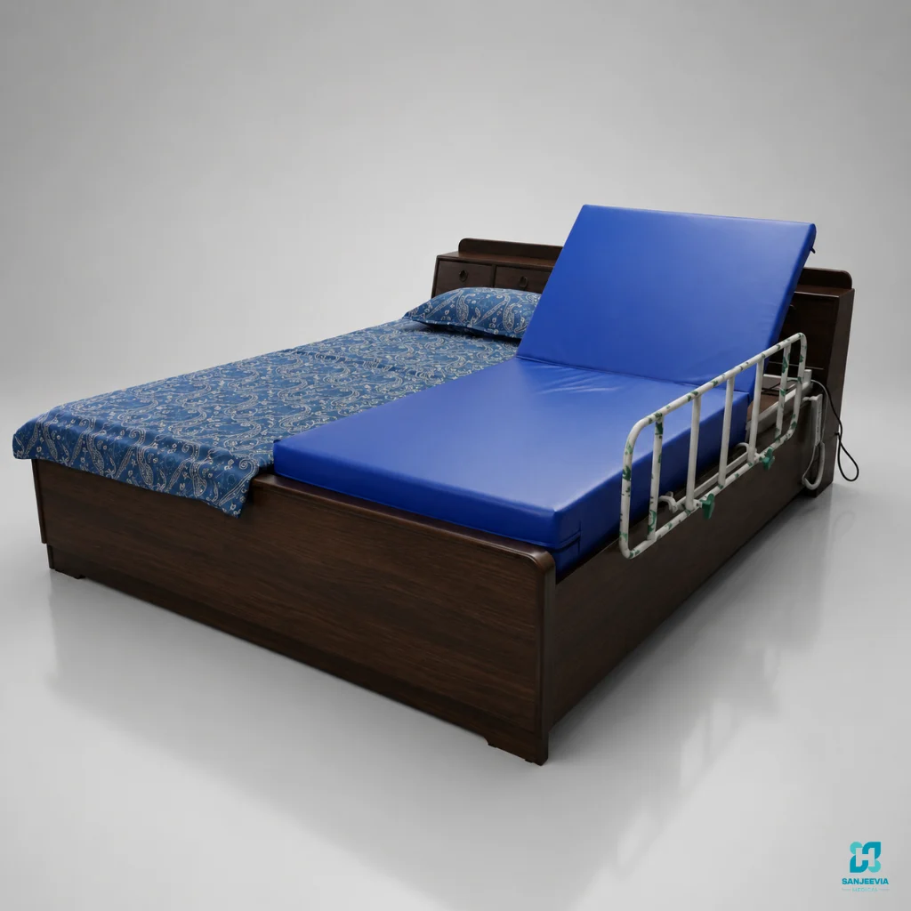 * Indian Recliner Bed with mattress and side rails for long-term patient care and home healthcare