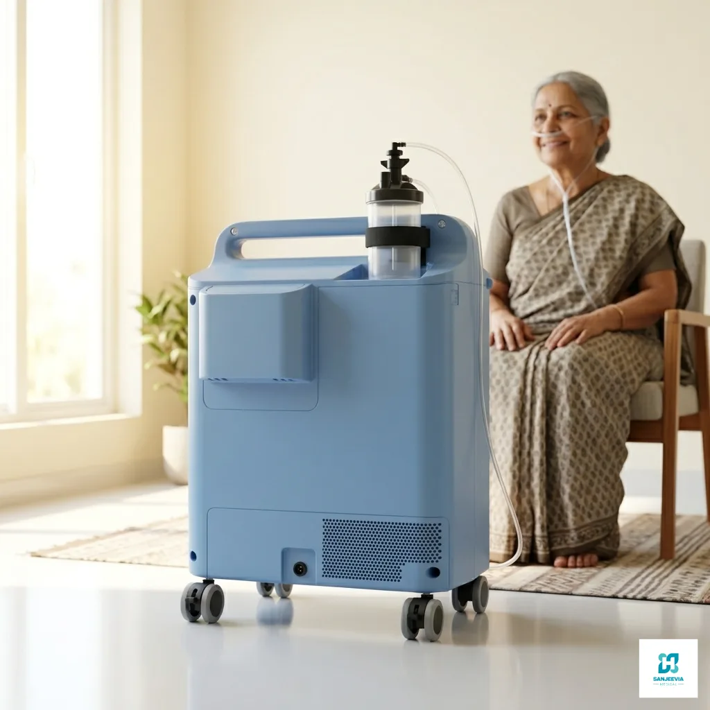 Philips eferflo 5l, Silent 5L Oxygen Concentrator, Elderly patient receiving home oxygen therapy with a silent 5L oxygen concentrator