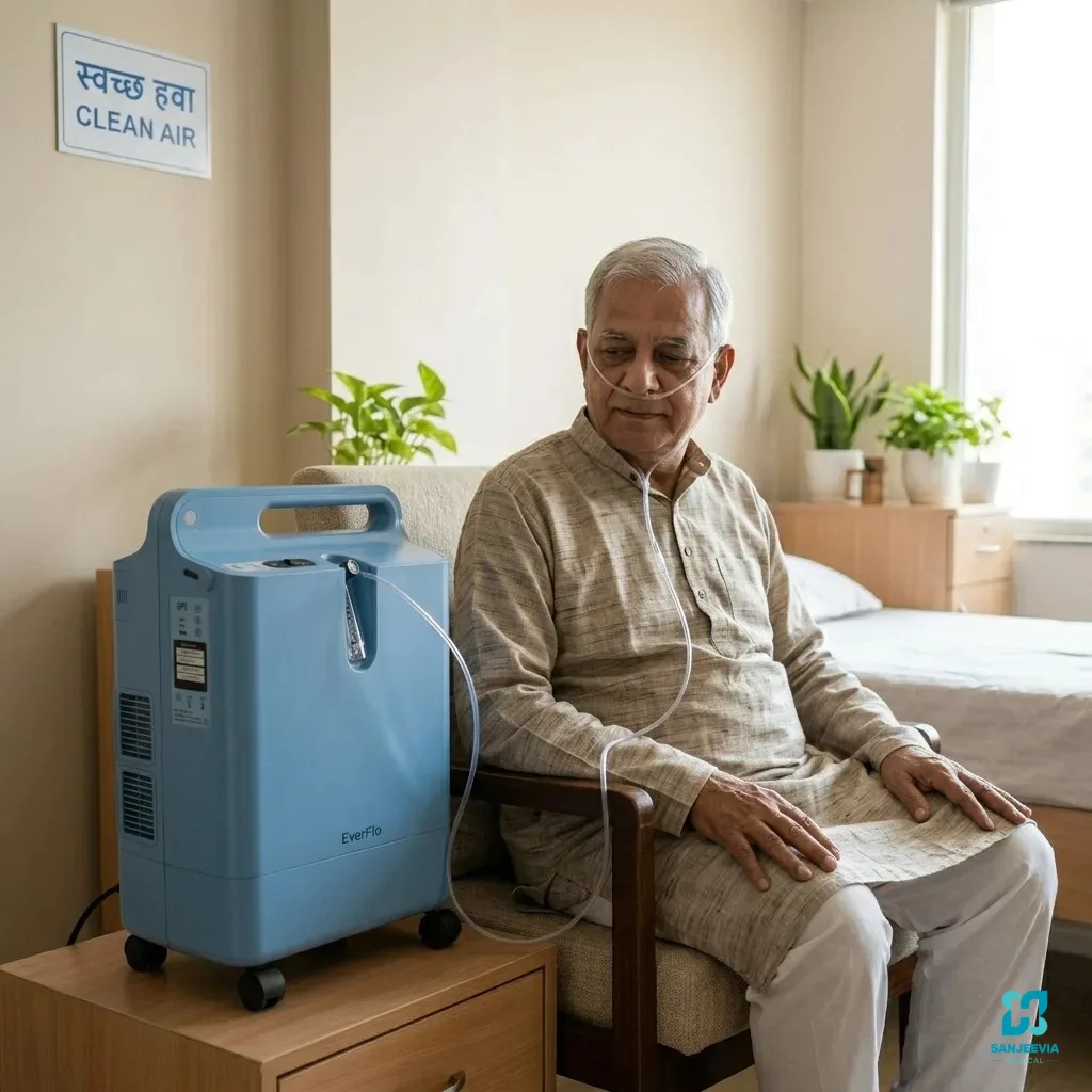 6. Senior Man Using Portable Oxygen Concentrator at Home | Sanjeevia