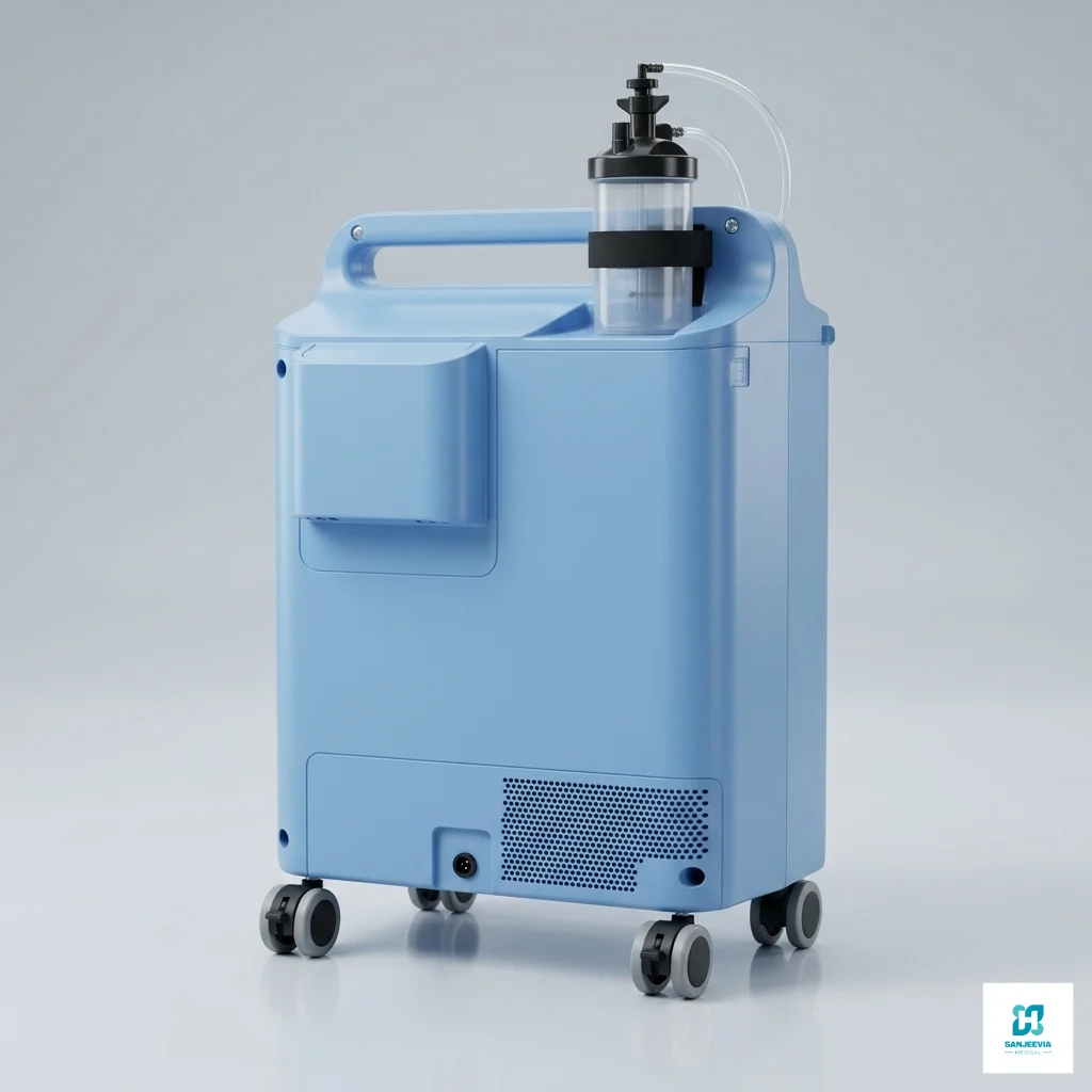 Philips Silent 5L Oxygen Concentrator, Senior patient using a silent 5L oxygen concentrator during home recovery and oxygen therapy