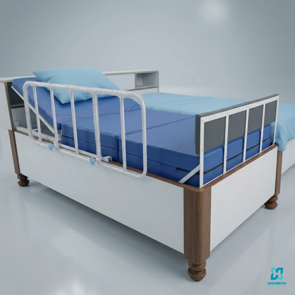 Patient using a Recliner Bed with Side Rails during recovery and home care treatment