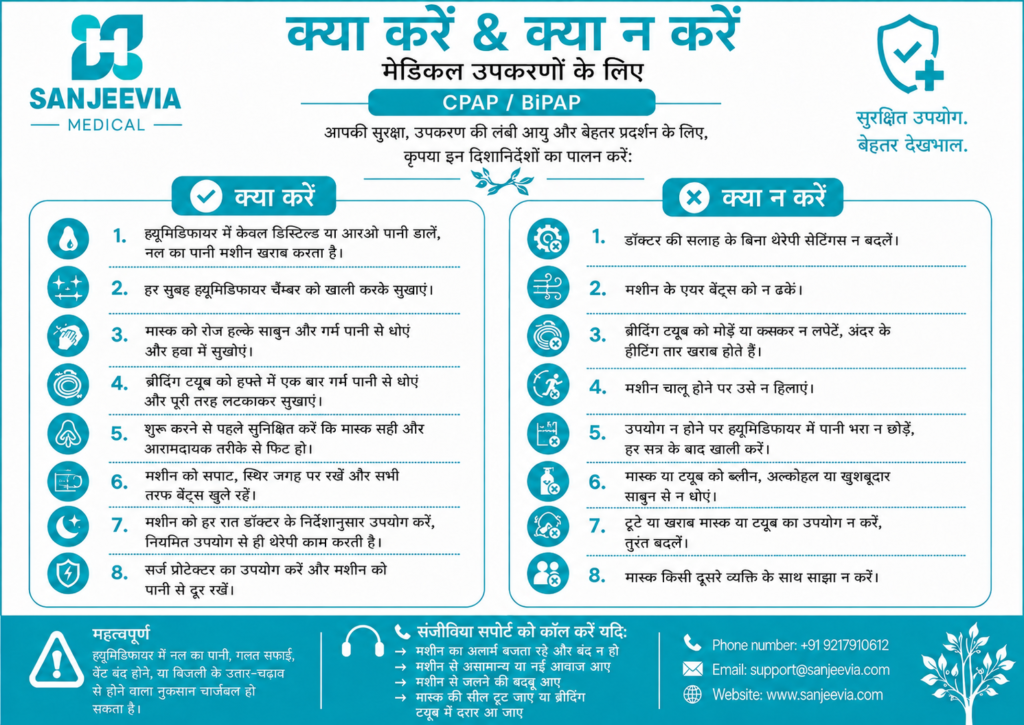 Hindi guide for safe BiPAP and CPAP machine use