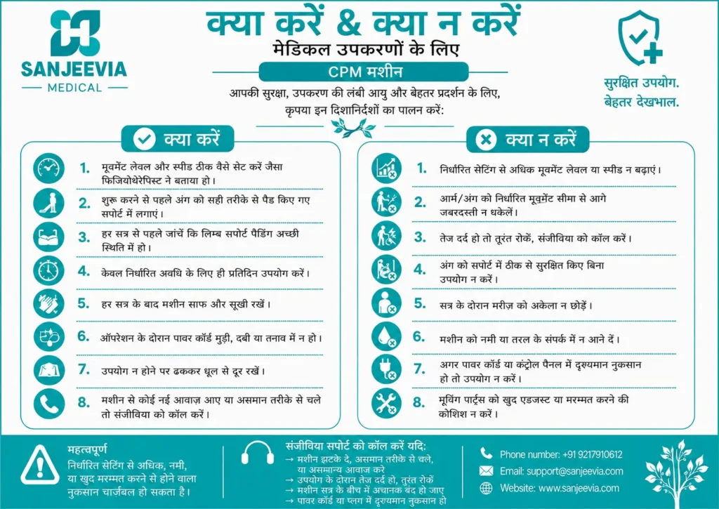 Hindi guide for safe use of a CPM machine during knee replacement recovery and rehabilitation