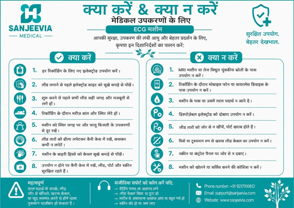Hindi guide for safe use, operation and maintenance of an ECG machine