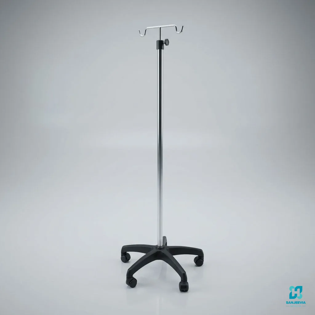 Portable IV stand with height adjustment for home healthcare, saline drips and IV medication delivery