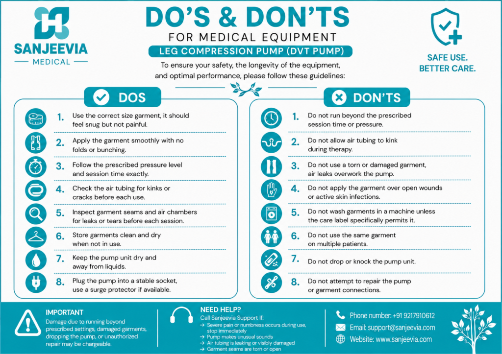 Lymphedema / Sequential Compression Device (4 Chamber) do’s and don’ts safety instruction card