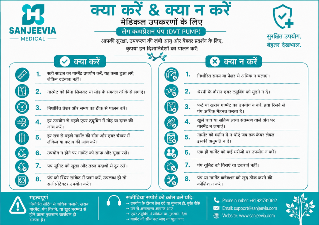 Sanjeevia 4 Chamber Lymphedema Compression Device patient instruction and safety guide Hindi