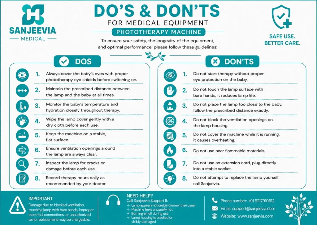 English safety guide for using a phototherapy machine during home care
