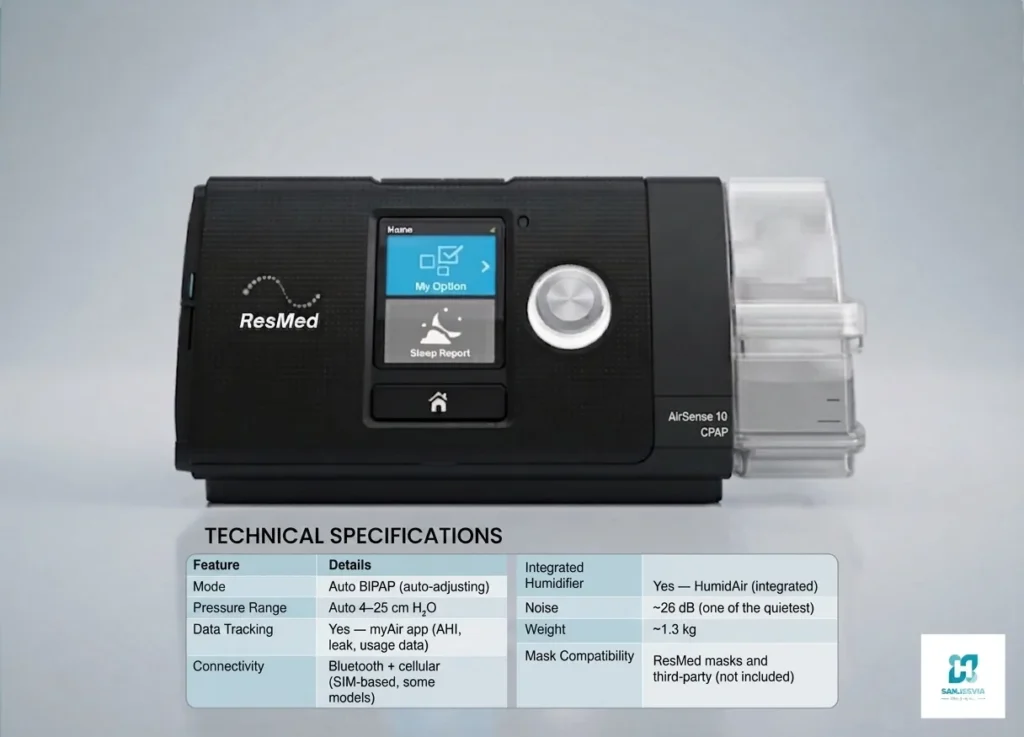 Auto CPAP Machine technical specifications and display screen