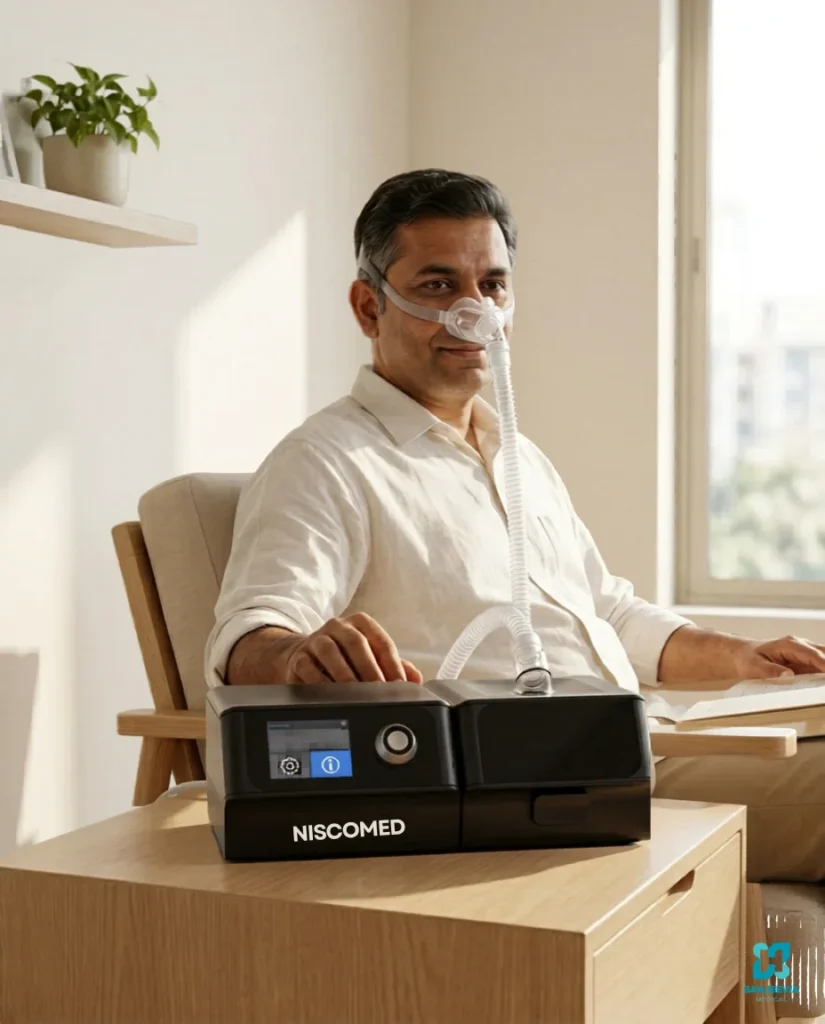Home BiPAP machine used for breathing support during long-term respiratory therapy