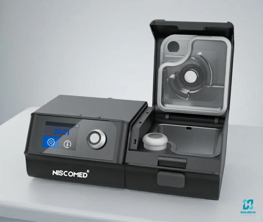 BiPAP machine with integrated humidifier for comfortable non-invasive ventilation at home