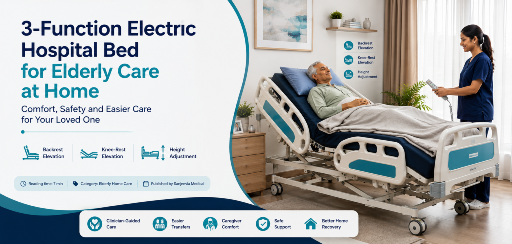 See when a 3-function electric hospital bed may help elderly home care, safer transfers and caregiver comfort in Delhi NCR.