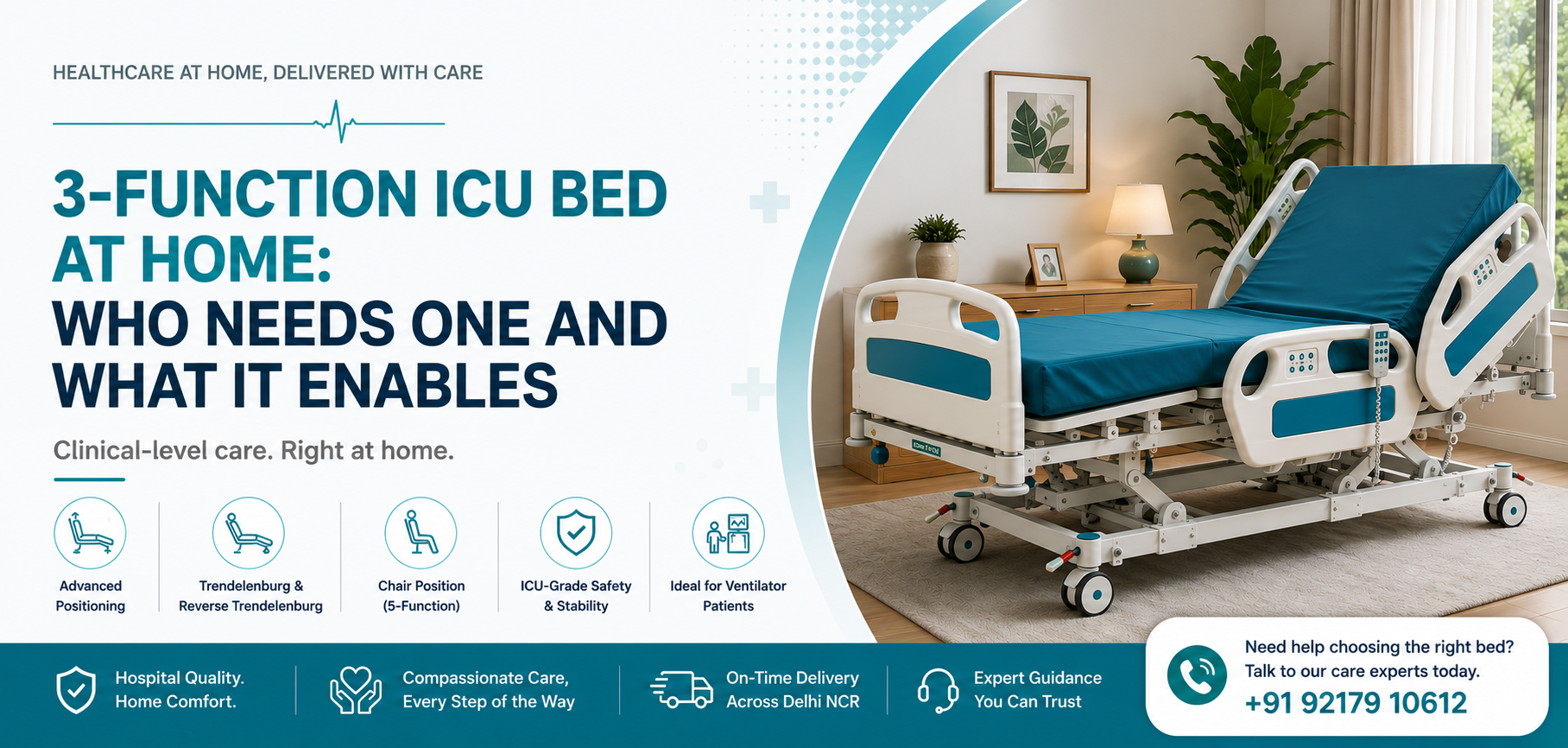 Three-function electric hospital bed for home care in Delhi NCR