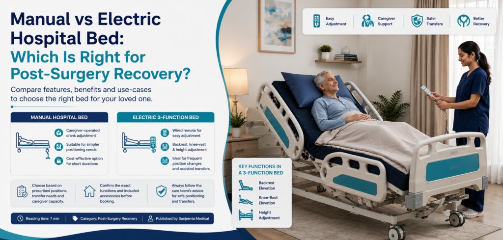 Compare manual and electric hospital beds for post-surgery recovery. Choose by positioning needs, transfers and caregiver support.
