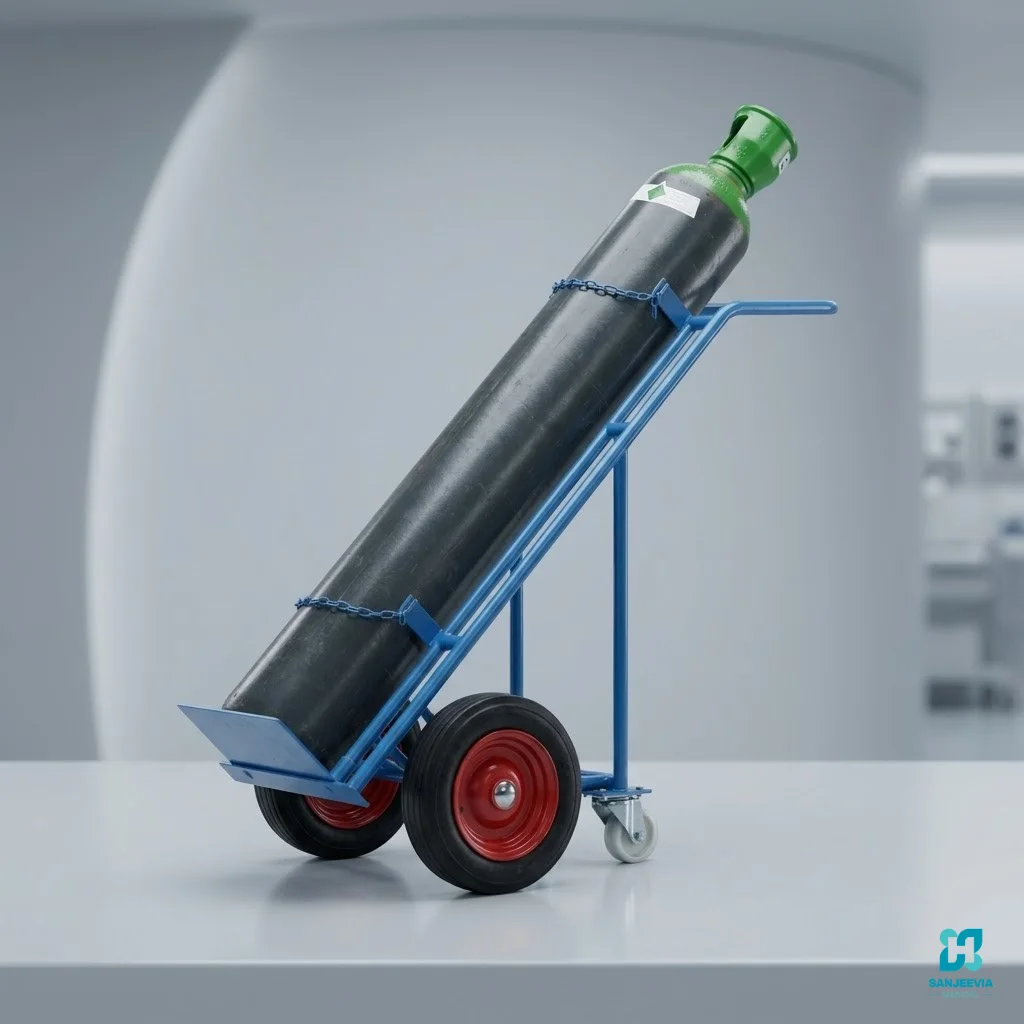 Large oxygen cylinder trolley with stable frame for hospitals, clinics and home healthcare