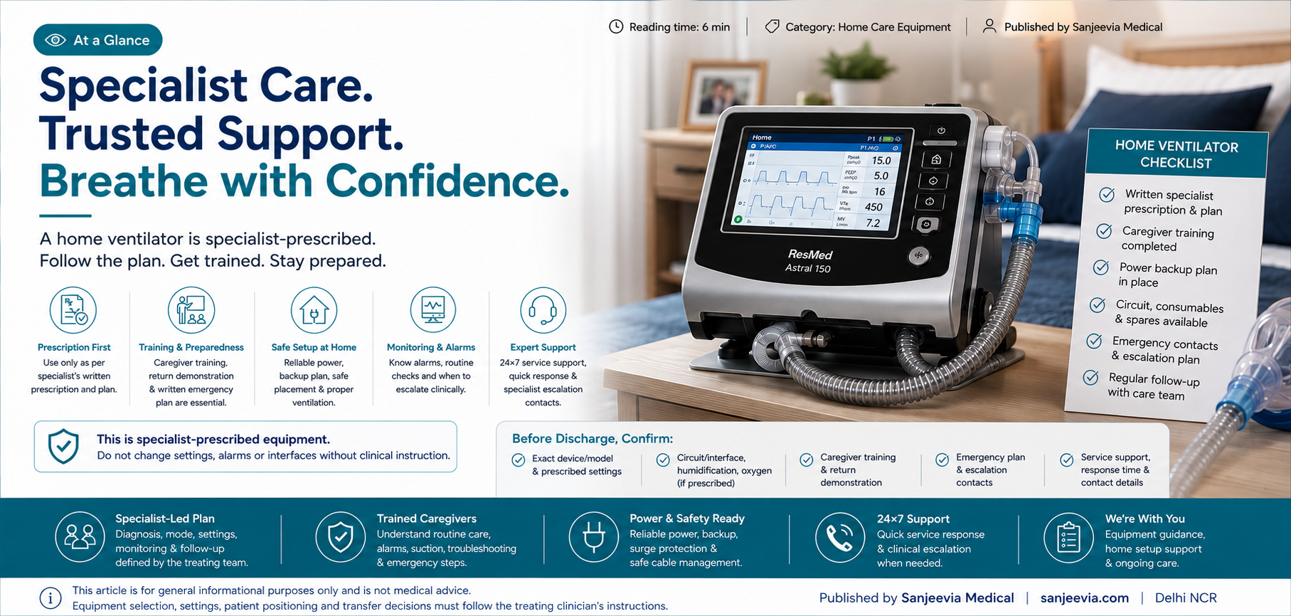 Arranging a home ventilator on rent in Delhi NCR? Check prescription, model, circuits, caregiver training, backup power, alarms and service support.