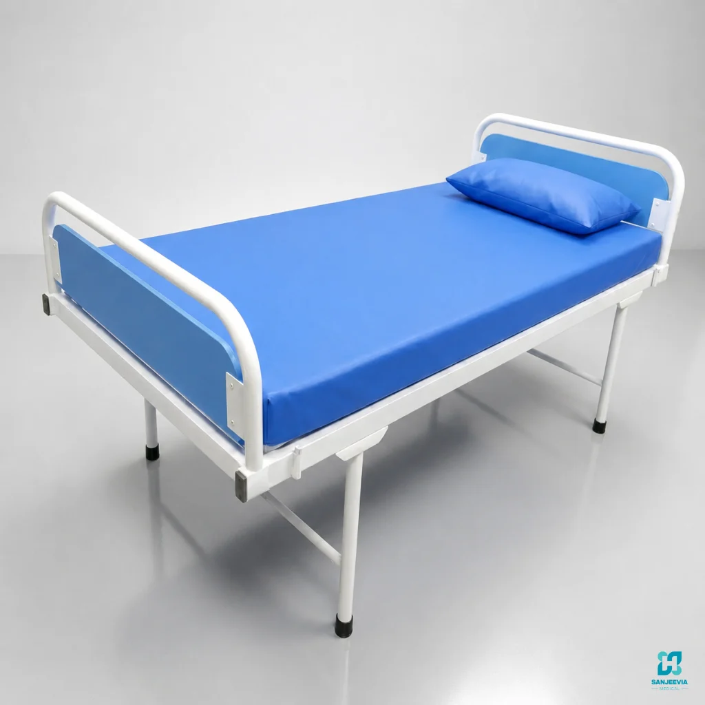 Hospital Bed Mattress, Medical bed mattress placed on a plain hospital bed for comfortable patient care