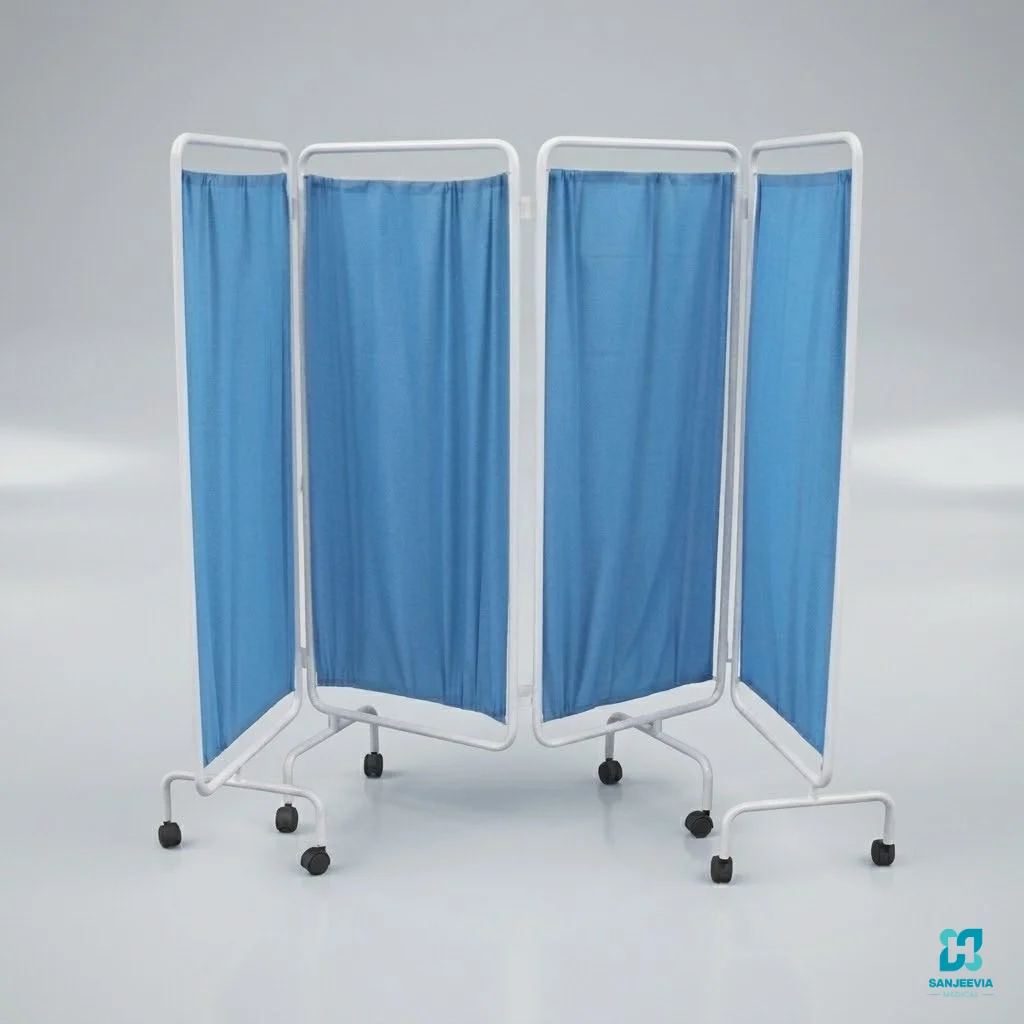 Four panel hospital bedside screen for patient privacy in hospitals, clinics and home care
