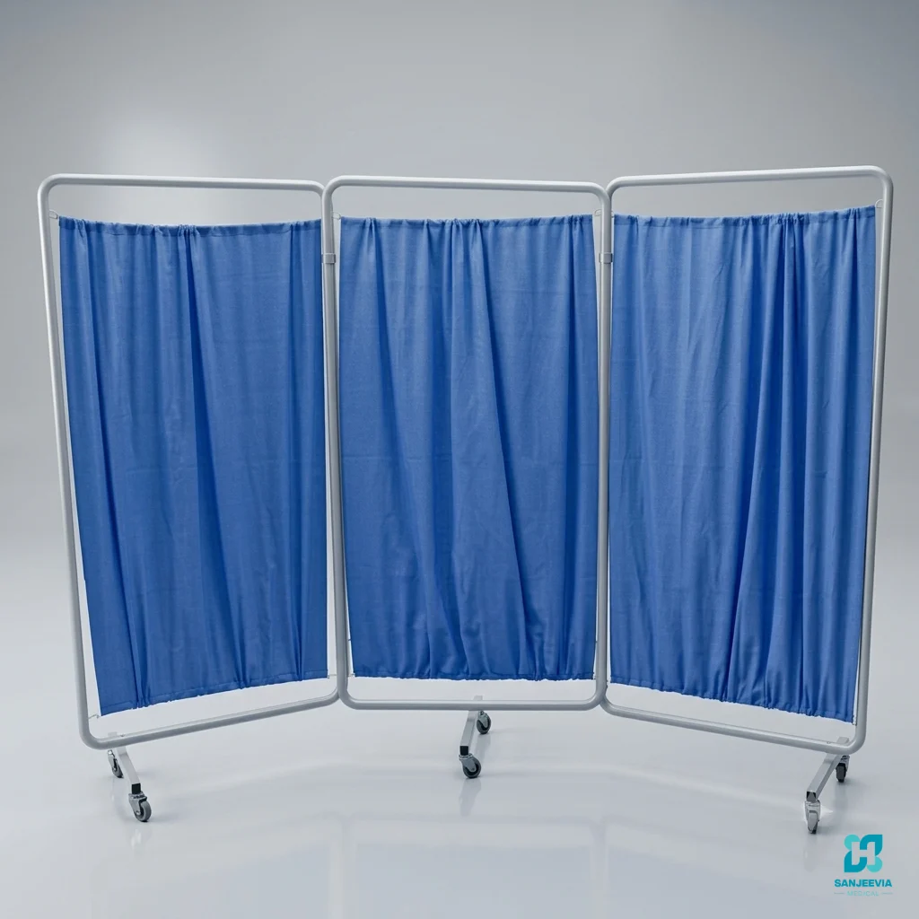 Medical bedside screen with four folding panels for hospitals, clinics and home healthcare