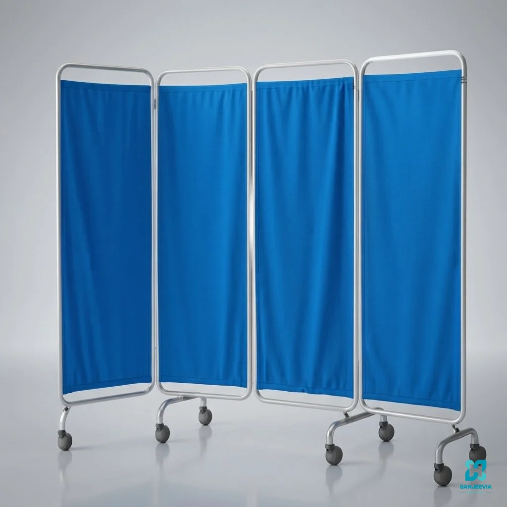 Portable four panel hospital privacy screen with curtain divider for patient care