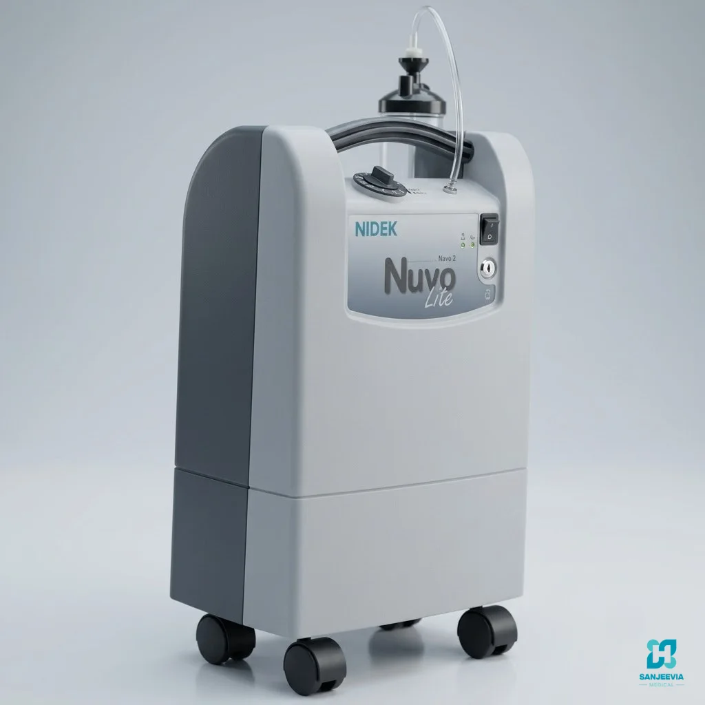 Lightweight Nidek Nuvo Lite 5L oxygen concentrator for patient home care