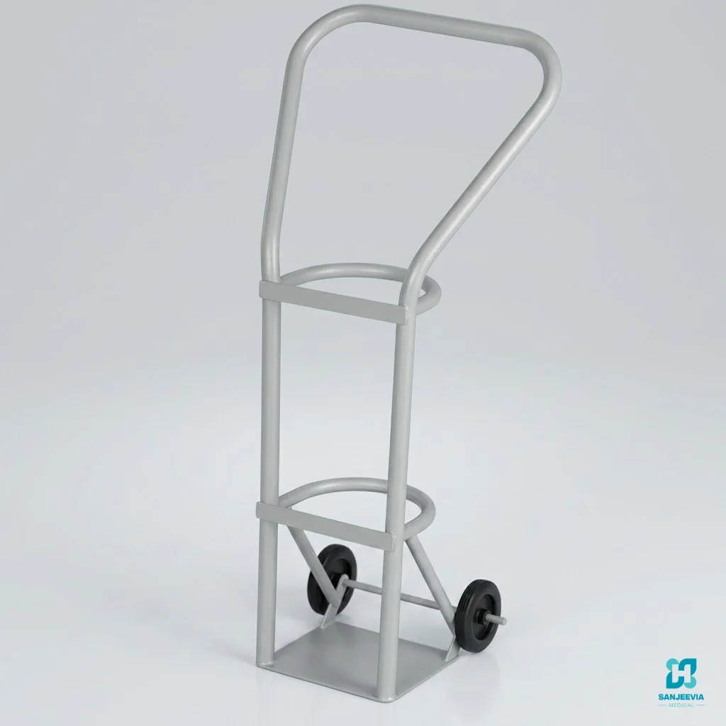 Oxygen Cylinder Trolley, Portable oxygen cylinder trolley designed for easy transport of medical oxygen cylinders