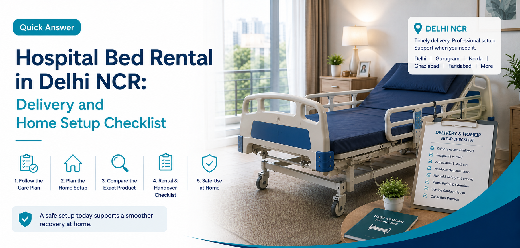 hospital bed rental in Delhi NCR, delivery: practical home-care equipment and rental guidance for families in Delhi NCR.