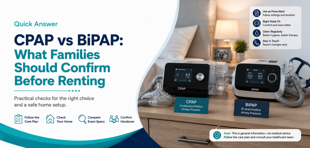 cpap vs bipap what families should confirm: practical home-care equipment and rental guidance for families in Delhi NCR.