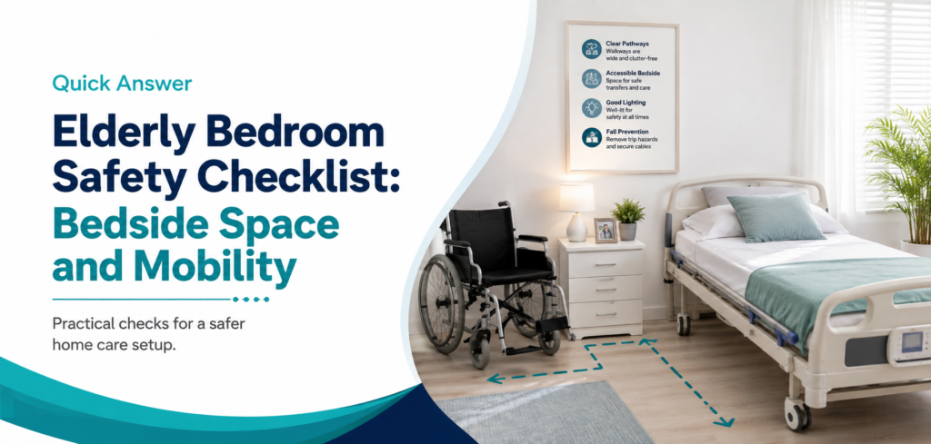 elderly bedroom safety checklist bedside space and: practical home-care equipment and rental guidance for families in Delhi NCR.