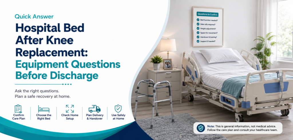 hospital bed after knee replacement equipment questions: practical home-care equipment and rental guidance for families in Delhi NCR.