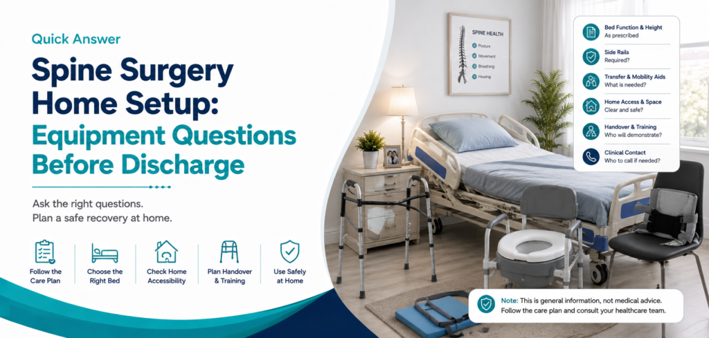 spine surgery home setup equipment questions before: practical home-care equipment and rental guidance for families in Delhi NCR.