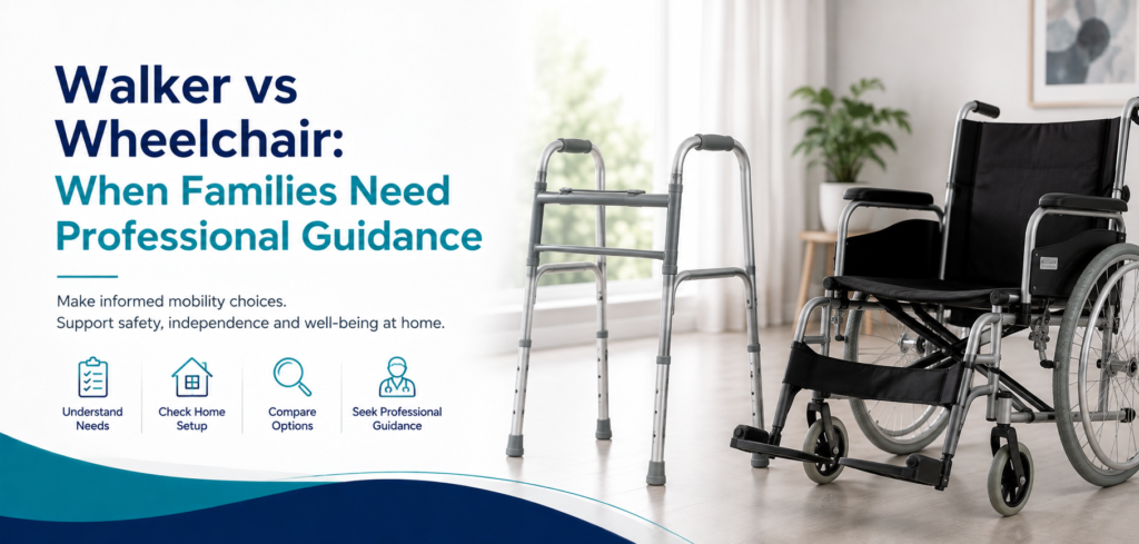 walker vs wheelchair when families need professional: practical home-care equipment and rental guidance for families in Delhi NCR.