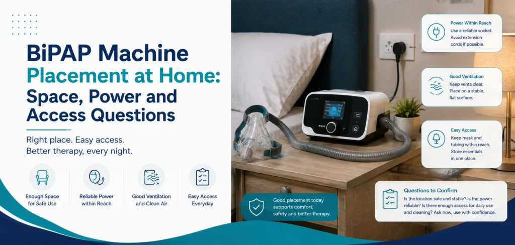 A clear family guide to bipap machine placement at home, with practical handover questions and equipment information only.