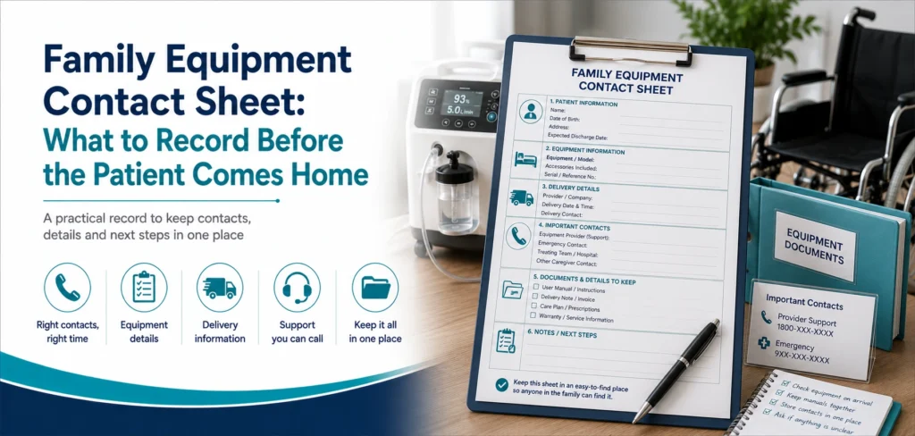 A clear family guide to family equipment contact sheet, with practical handover questions and equipment information only.