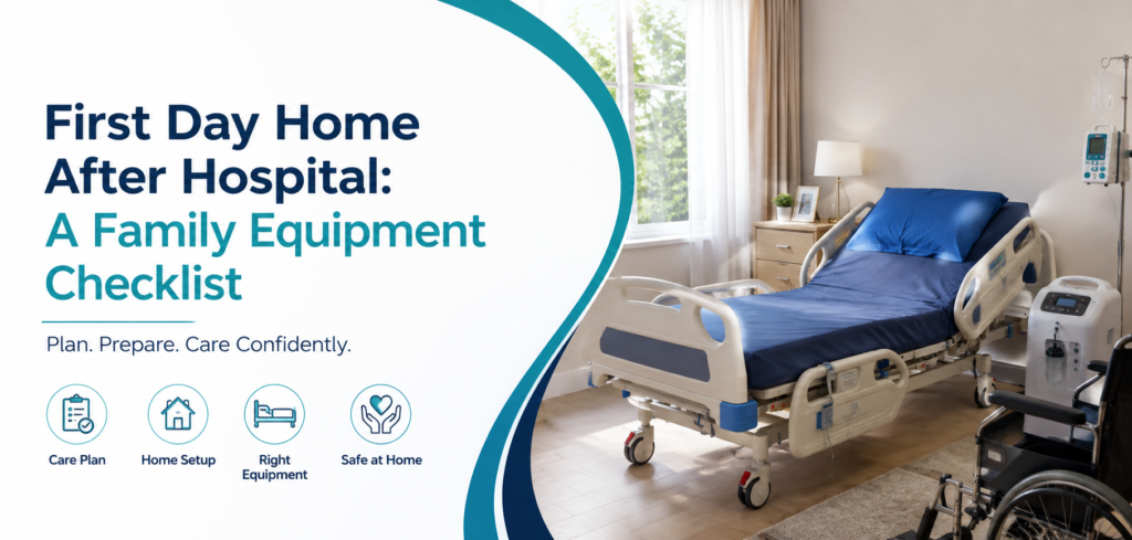 first day home after hospital a family: practical home-care equipment and rental guidance for families in Delhi NCR.