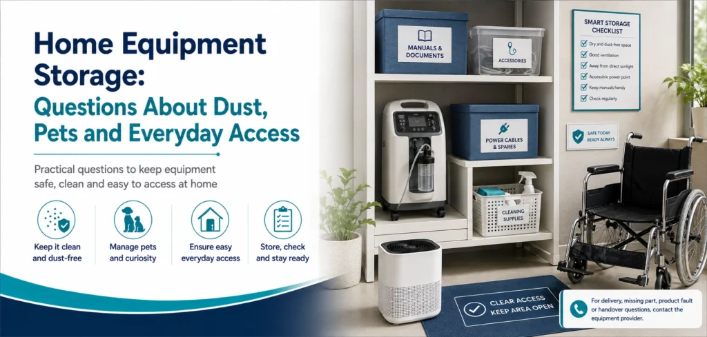 A clear family guide to home equipment storage, with practical handover questions and equipment information only.