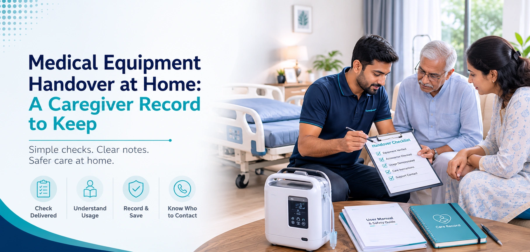 medical equipment handover at home a caregiver: practical home-care equipment and rental guidance for families in Delhi NCR.