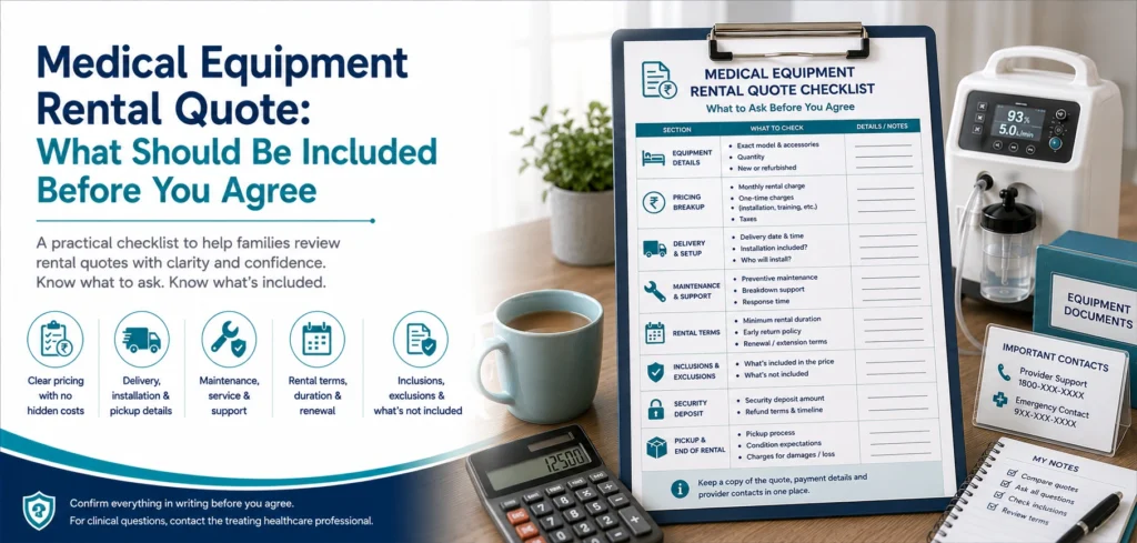 A clear family guide to medical equipment rental quote, with practical handover questions and equipment information only.