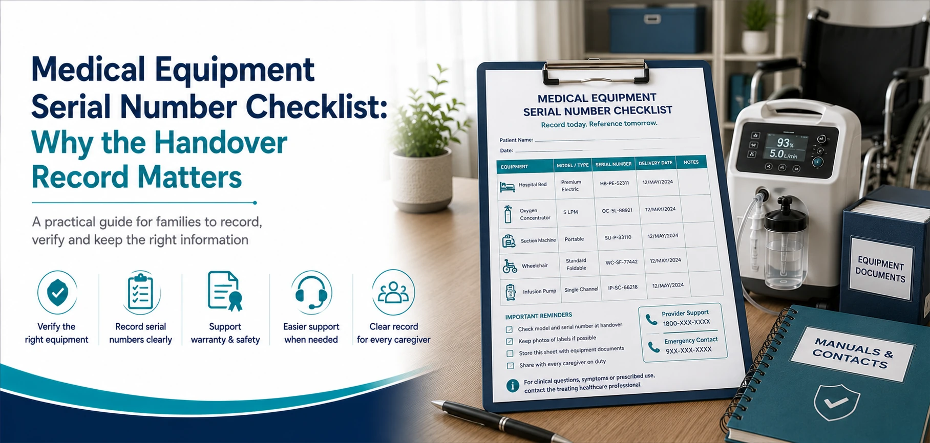 A clear family guide to medical equipment serial number checklist, with practical handover questions and equipment information only.