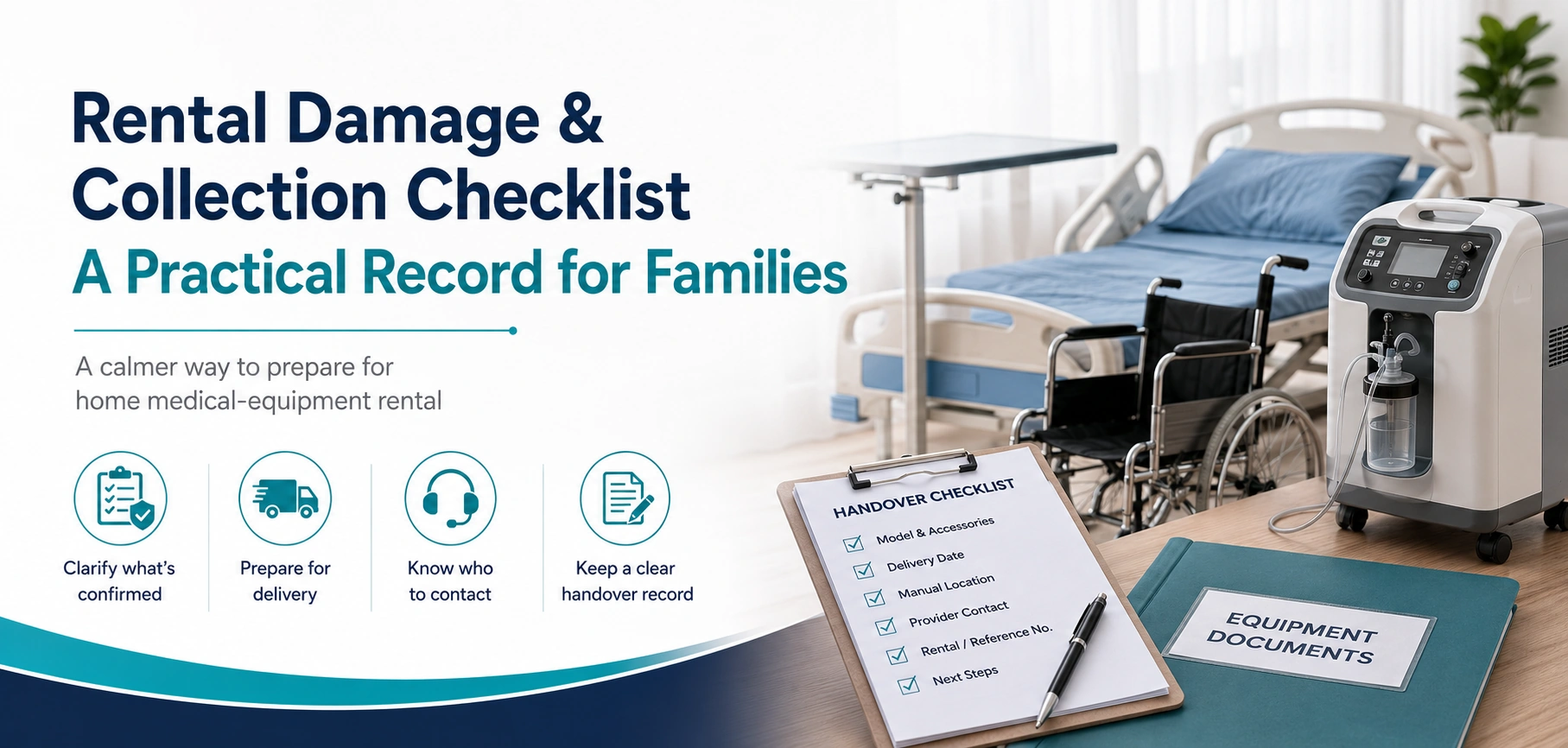 A clear family guide to rental damage and collection checklist, with practical handover questions and equipment information only.