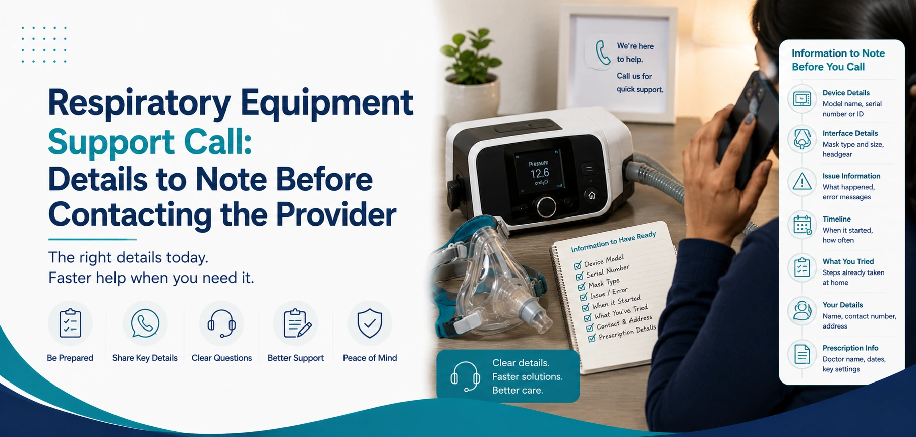 A clear family guide to respiratory equipment support call, with practical handover questions and equipment information only.