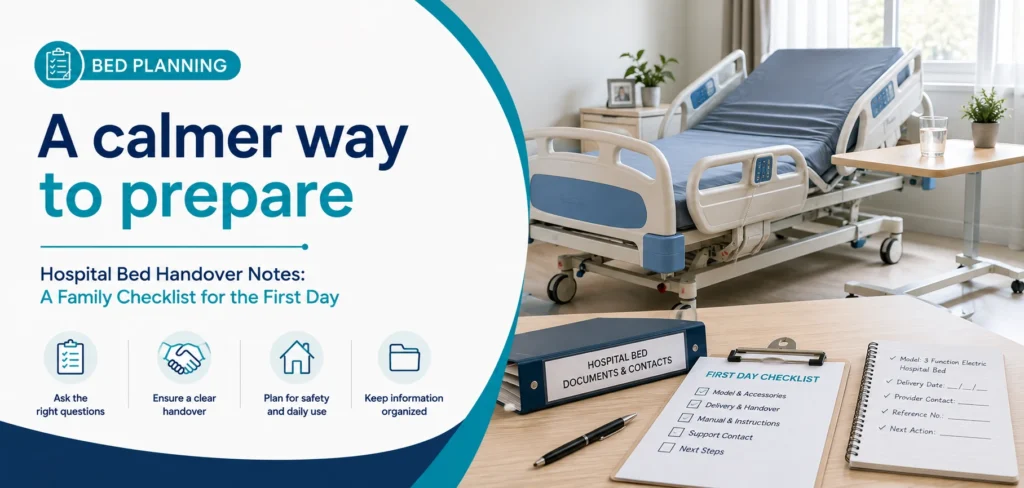 A clear family guide to hospital bed handover notes, with practical handover questions and equipment information only.
