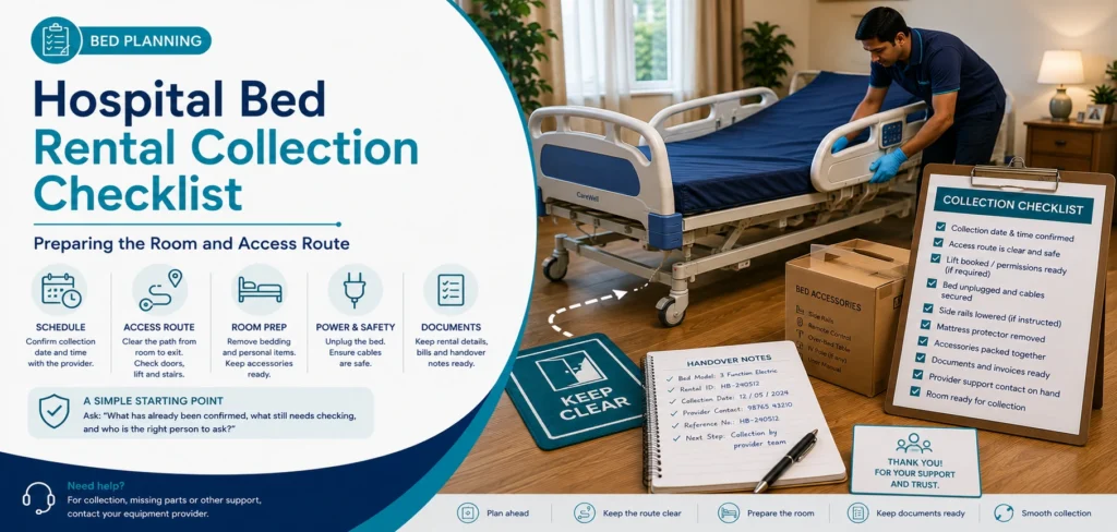 A clear family guide to hospital bed rental collection checklist, with practical handover questions and equipment information only.