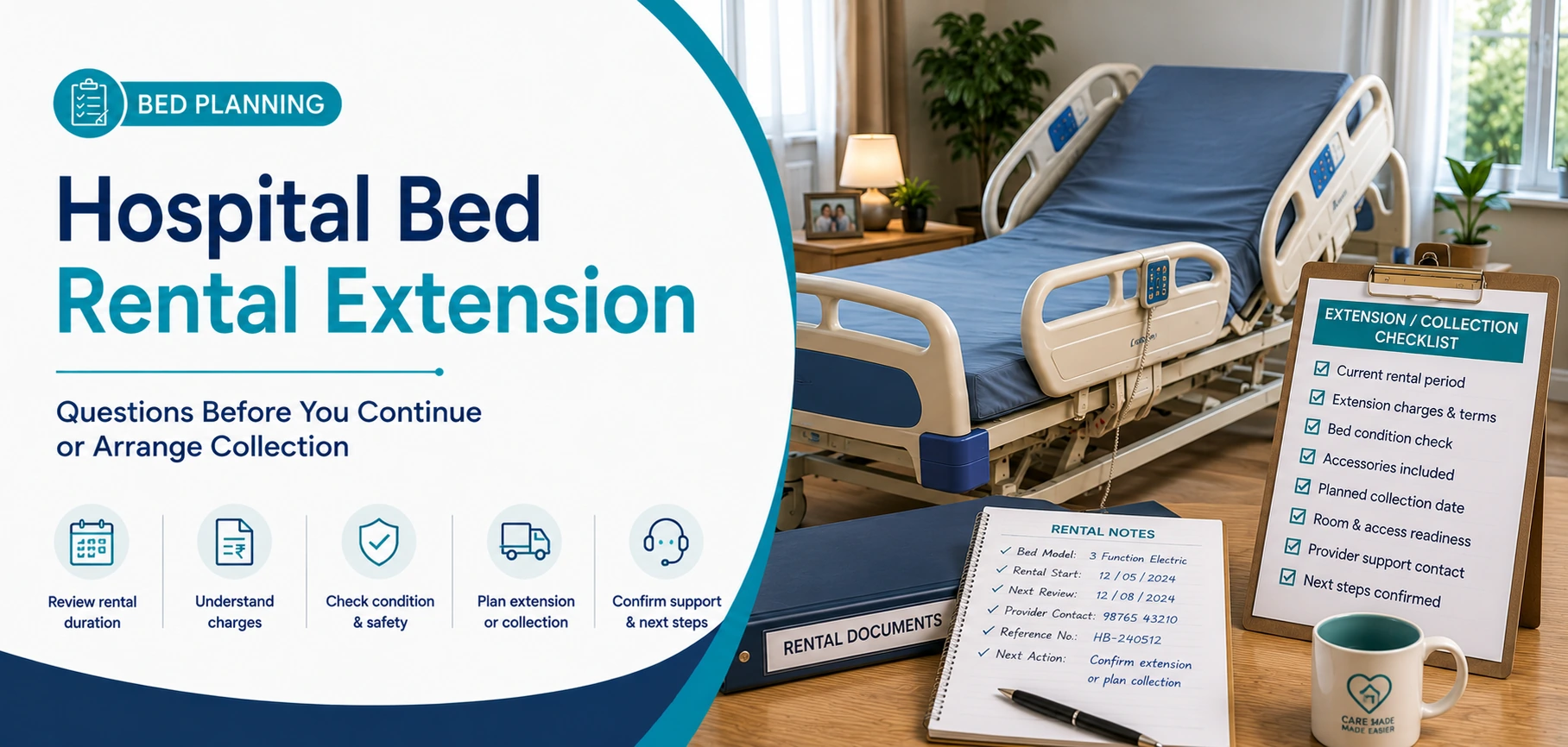 A clear family guide to hospital bed rental extension, with practical handover questions and equipment information only.